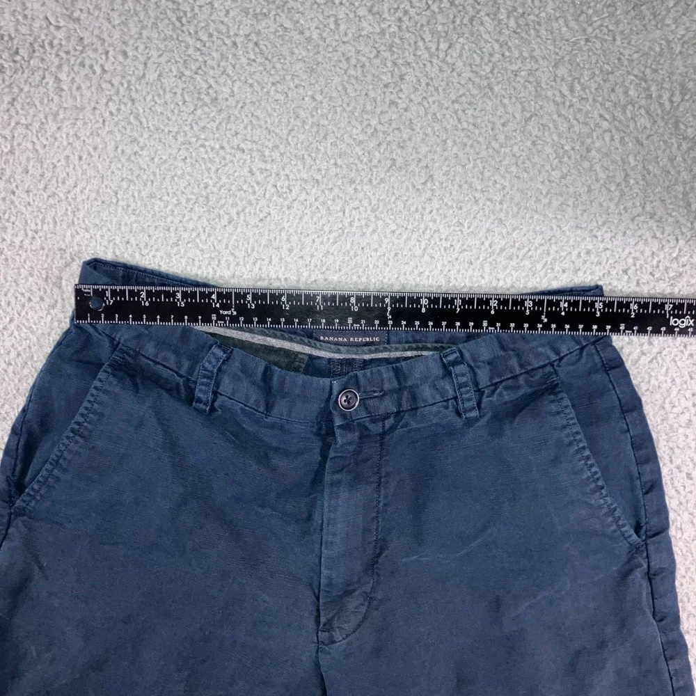 Banana Republic Shorts Men 33 Linen Cotton Blue Chino Travel Preppy‎ Casual